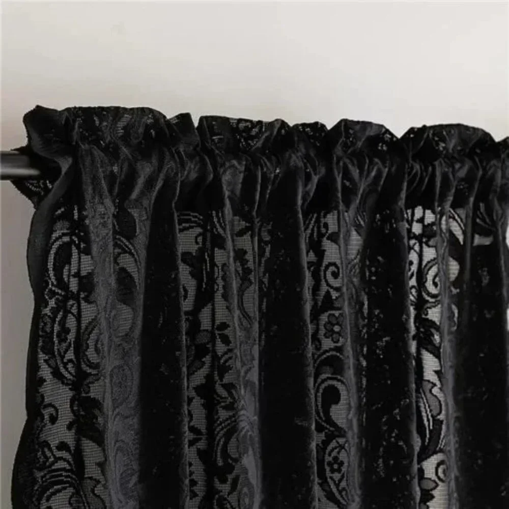 Pack of 2 Black Lace Vintage Floral Sheer Curtain Panels